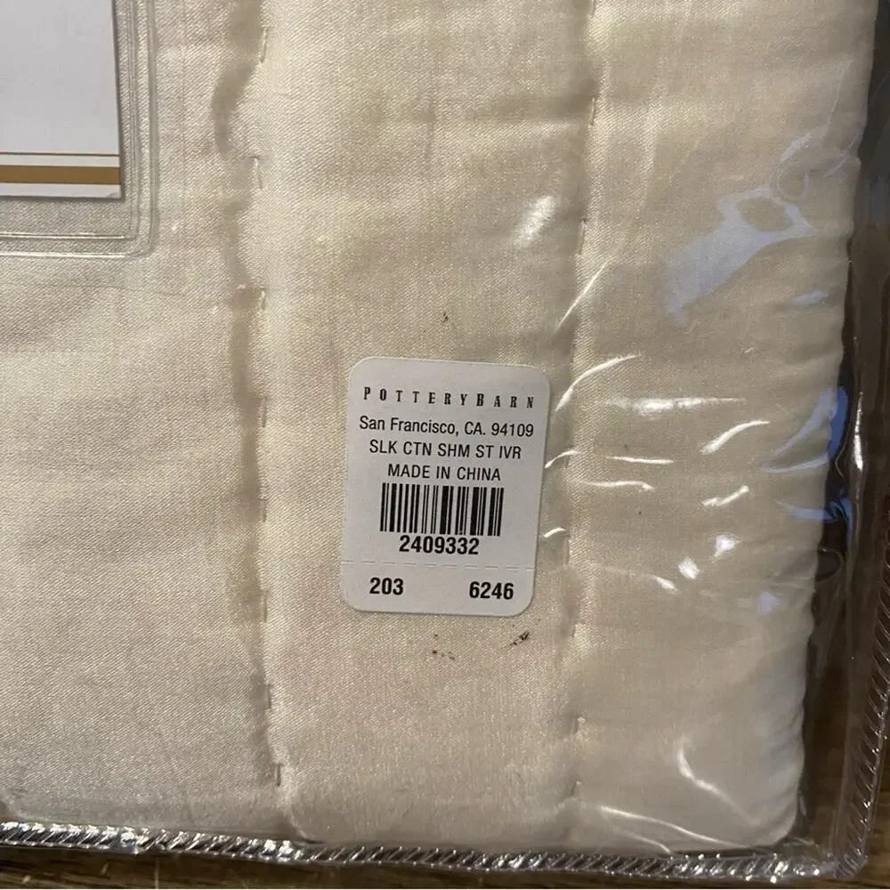 Pottery Barn NWTs Silk Channel Standard Pillow Sham Cream